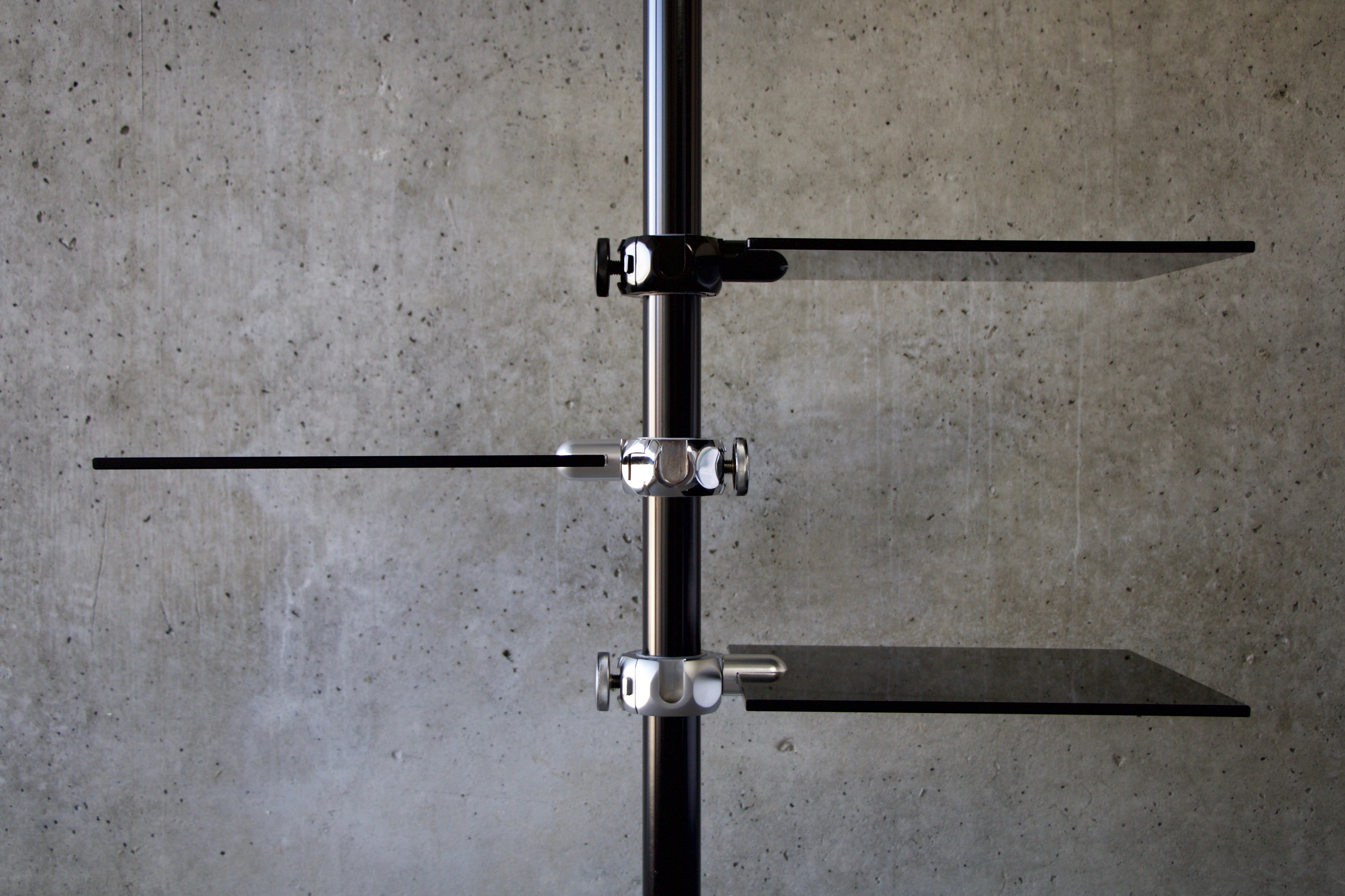 Glass shelving for TV & Monitor Stand on black MOFO Pole
